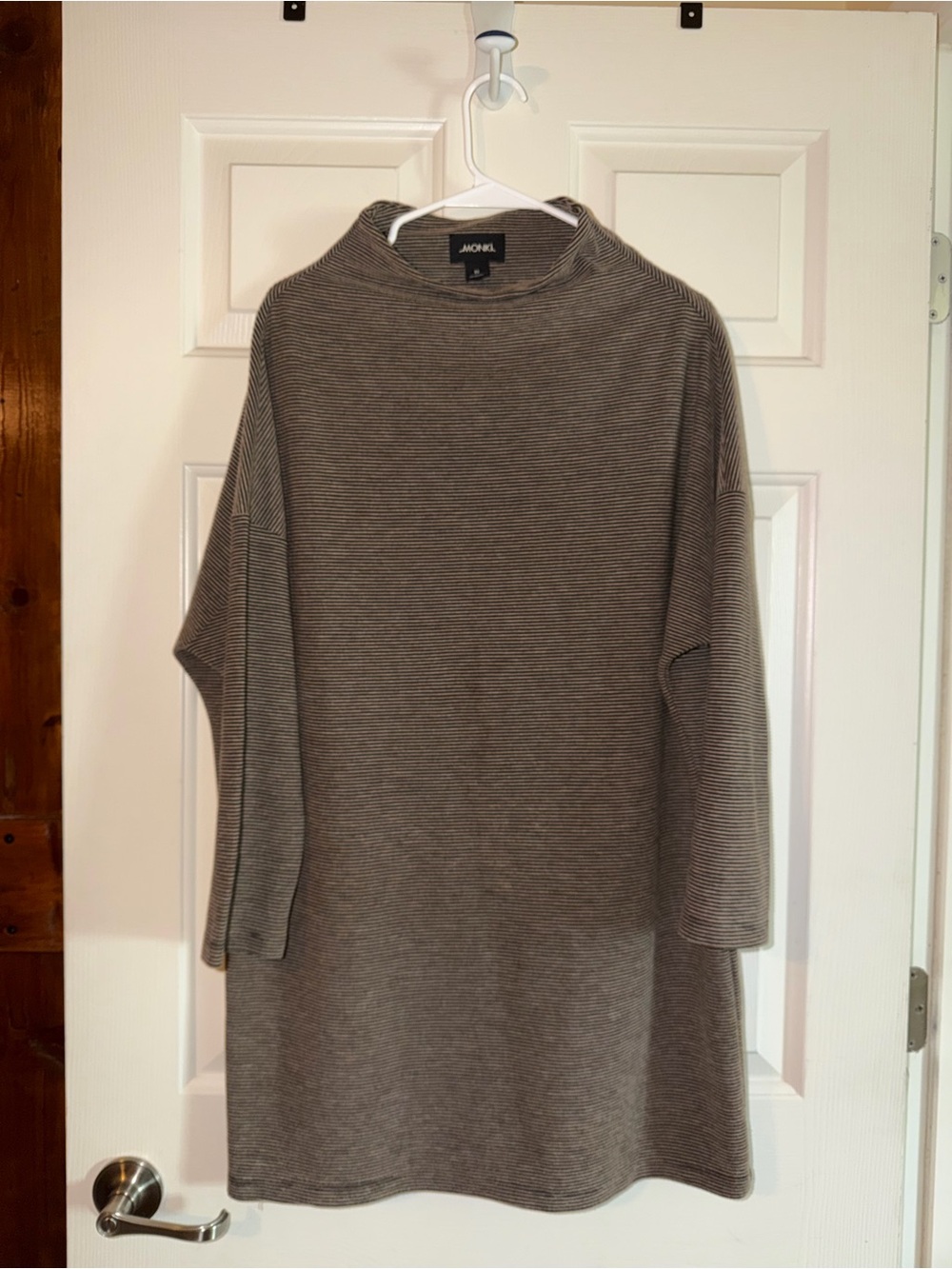 Monki brown micro-striped mock-neck dress - size XS